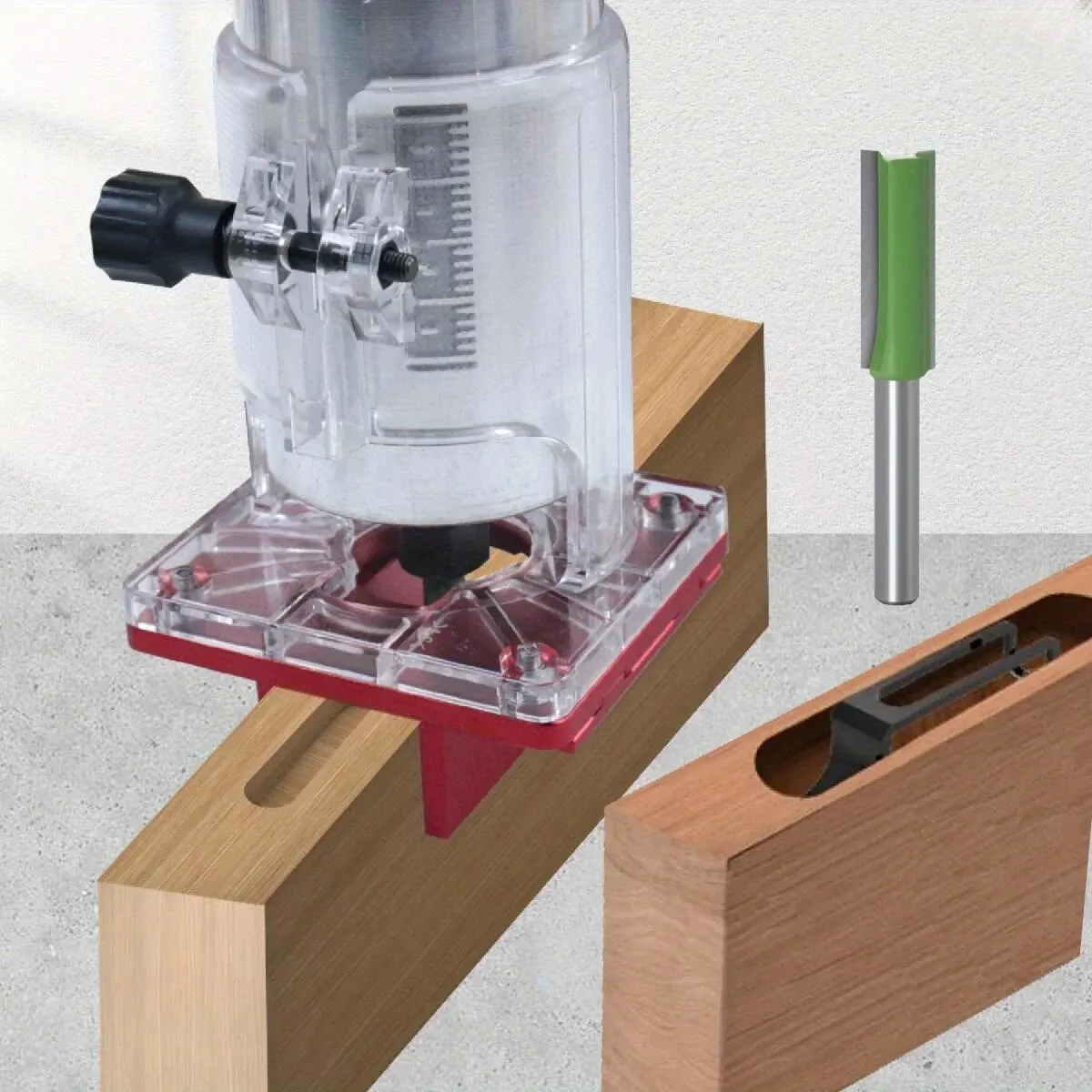 Holzfräse-Schlitz-Locator – 2-in-1-Schlitzfuß und Befestigungshalterung für 65-mm-Trimmmaschine, Schlitzführungs-Locator