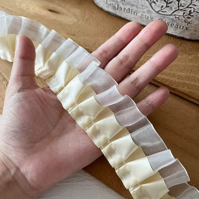 1 미터 옐로우 시리즈 레이스 리본 액세서리 수제 Diy 장식 스커트 밑단 의류 액세서리 Pleated Ruffles Wide