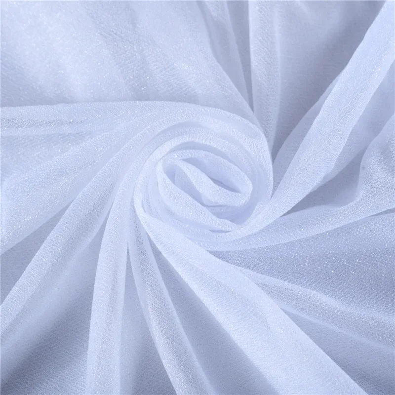 Table Skirt Glitter Pearl Chiffon Table Skirt 4FT/6FT/9FT/14FT Guaze Ruffle Dining Table Skirt For Wedding Party Dessert Banquet Decor