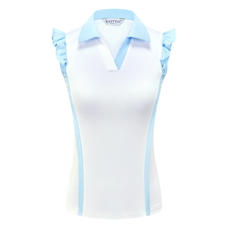 New Women's Golf Sleeveless T-shirt Ruffle Fly Sleeve Golf Sports Shirt Breathable Quick Drying Slim Tops Casual Sportswear