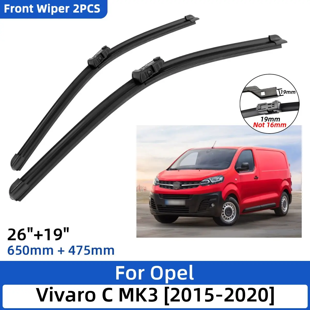 

Щетки стеклоочистителя для Opel Vivaro C MK3 2015-2020 26 дюймов + 19 дюймов, 2 шт.