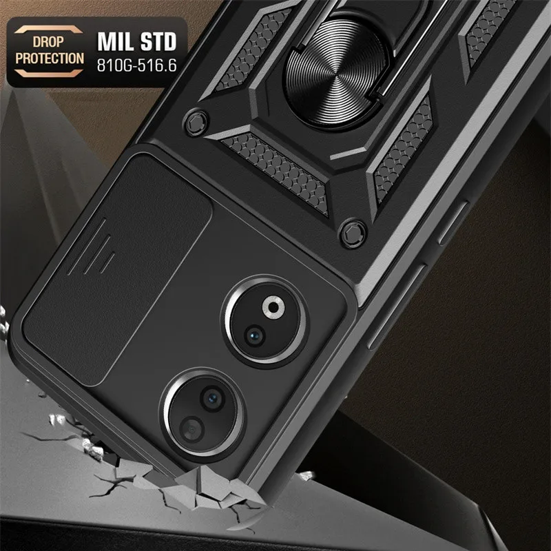 Enhanced Shockproof Case with Ring Holder and Lens Protection - Durable Armor Design
