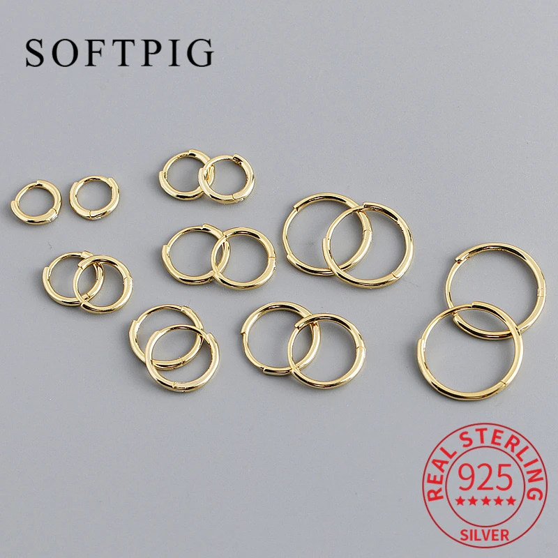 

SOFTPIG Real 925 Sterling Silver 18K Gold Round Huggies Hoop Earrings for Women Trendy Fine Jewelry Minimalist Accessories