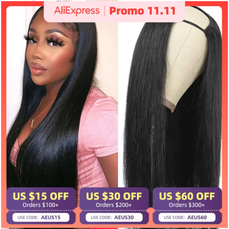 

Brazilian Straight U Part Wig Human Hair With Clips Middle-Part Left-Part Right-Part In Stock Upgrade V Part Wig Without Leaving