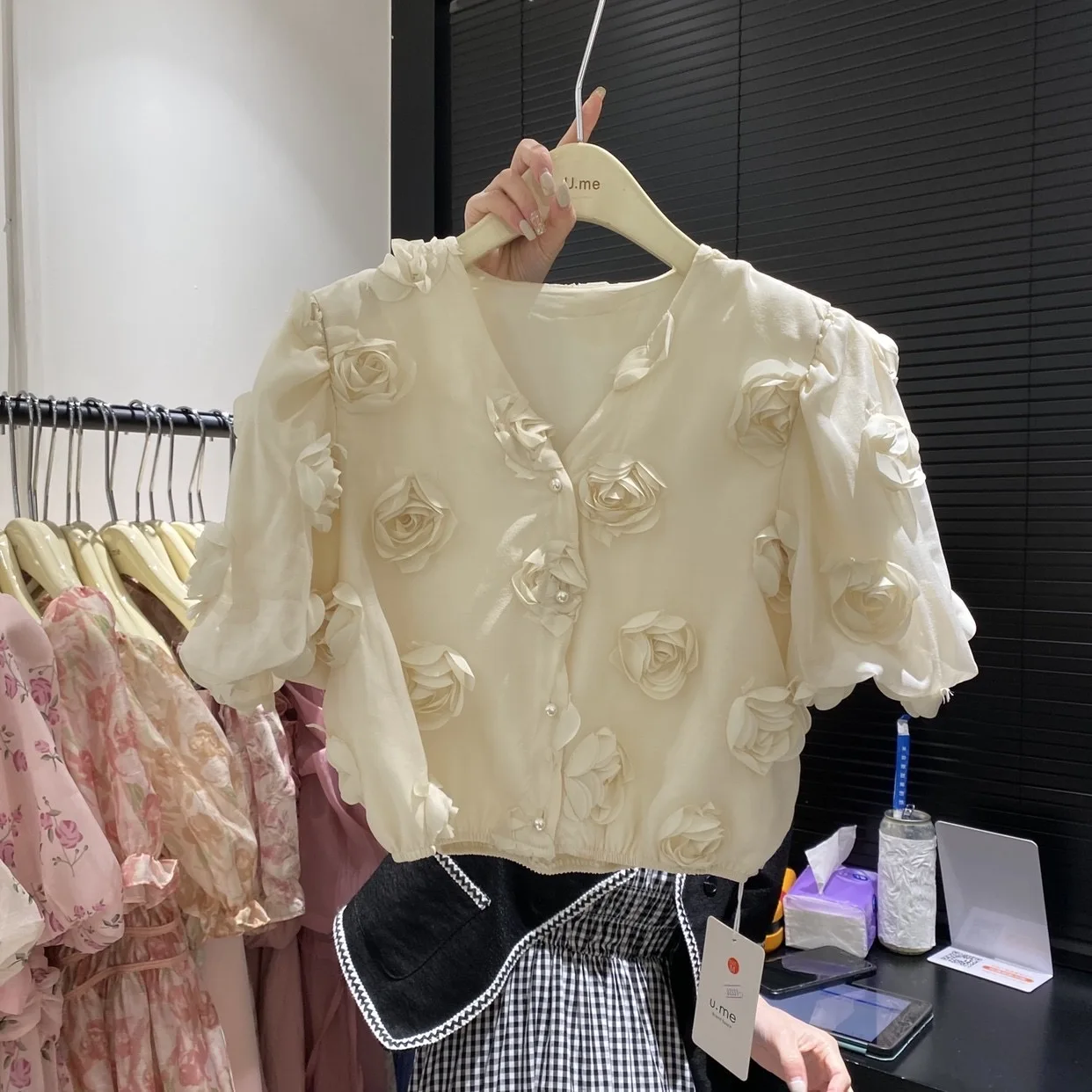 トップス Sheller 3D flower X embroidery blouse 3d flower embroidery for self color blouse - YouTube