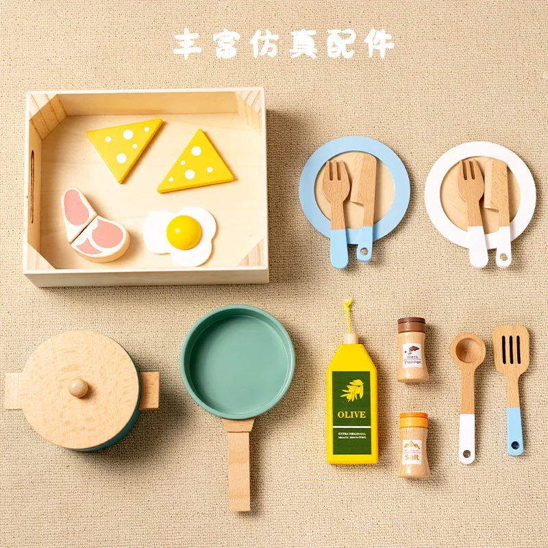 Children's Educational Kindergarten Wooden Mini Simulation Kitchen suit Girls Cooking and Cooking Toys