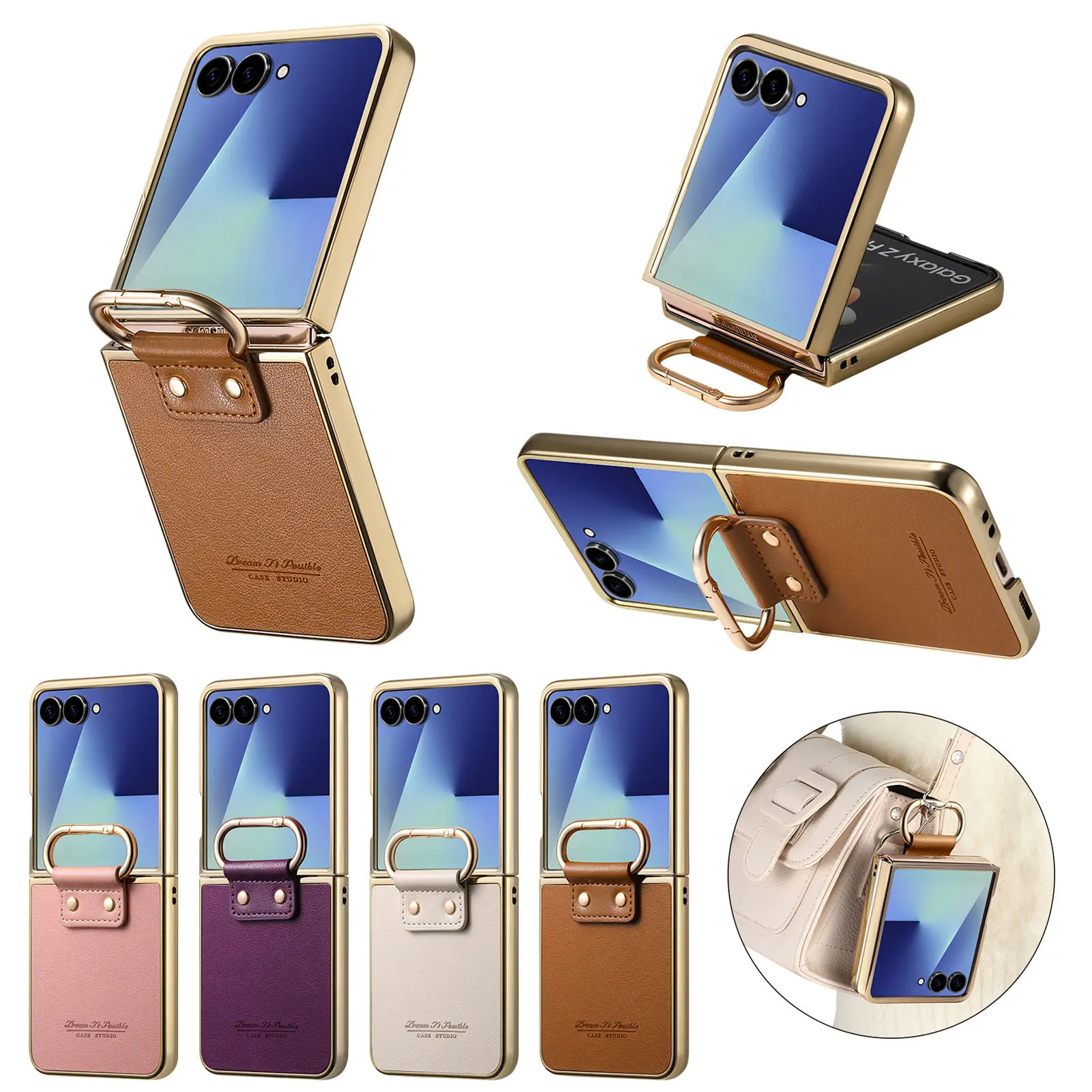 Luxury Business Leather Case with Ring Holder and Electroplated Edge - Shockproof Design