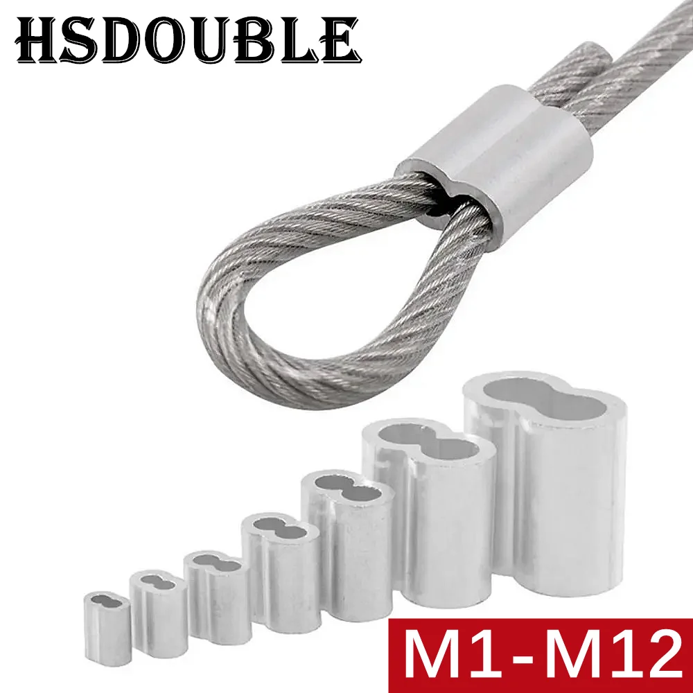 1-100Pcs 이중 구멍 케이블 압착 슬리브 M1 ~ M12 와이어 페룰 8 모양 알루미늄 케이블 스토퍼 압착 로프 하드웨어 액세서리
