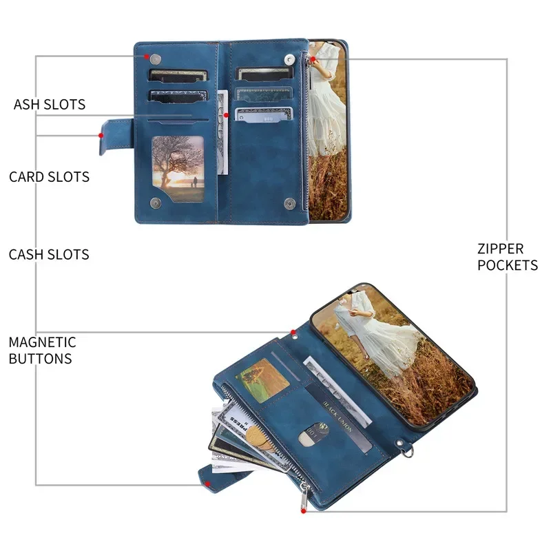 Elegant Flip Leather Phone Case with Long Lanyard and Zipper Wallet Card Holder