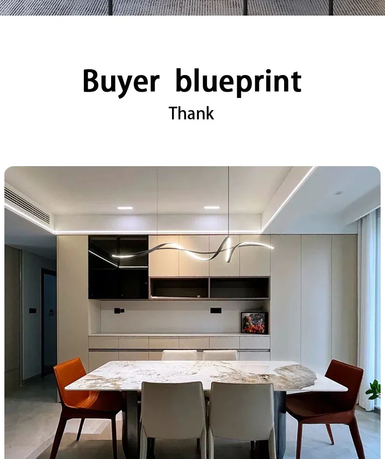 Description Picture 3 of itemNordic Simple Strip LED Chandeliers for Living Dining Room Table Center Pendant Lamp Residential Interior Decor Lighting Fixture