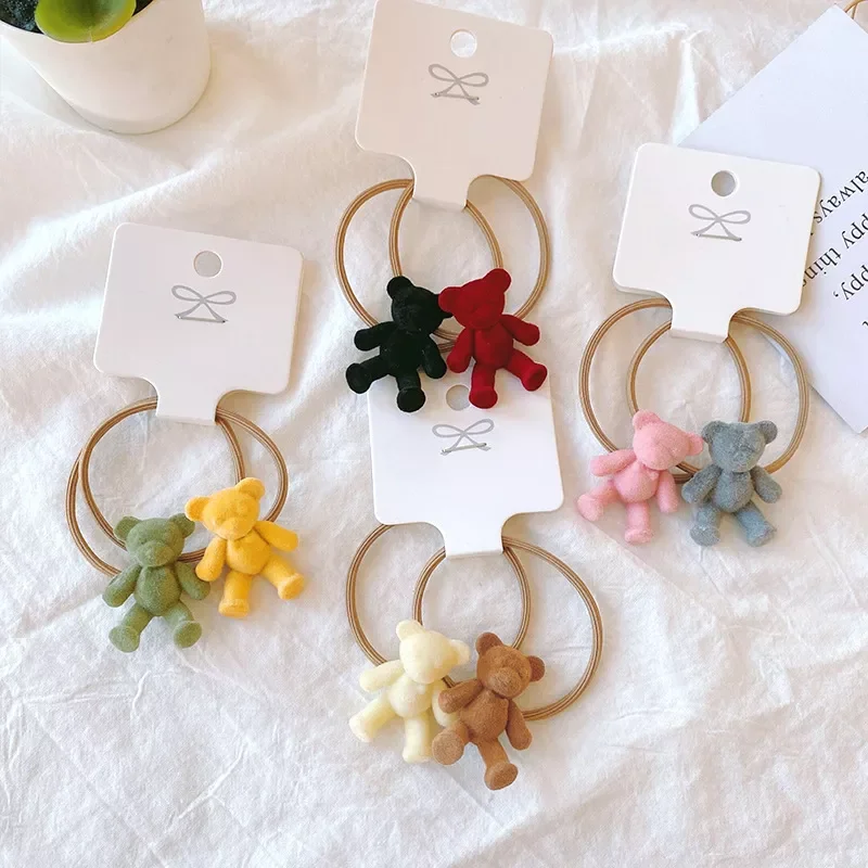 

Cartoon Flocking Bear Cute Kids Elastic Hair Bands Children Hair Ties Girls Hair Accessories Baby Headdress