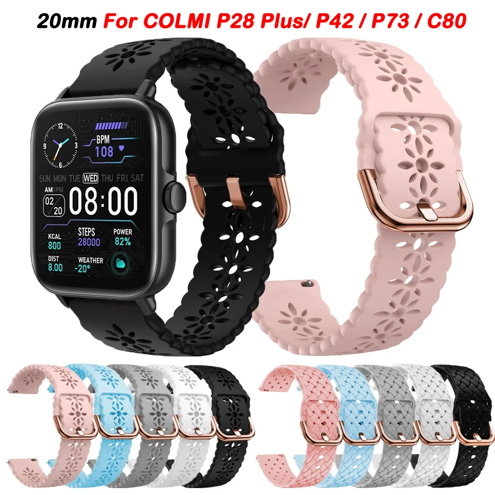 

Ремешок силиконовый для COLMI P28 Plus P73 P42 C80 C61 I31, мягкий кружевной спортивный браслет для наручных часов для женщин и девушек, 20 мм