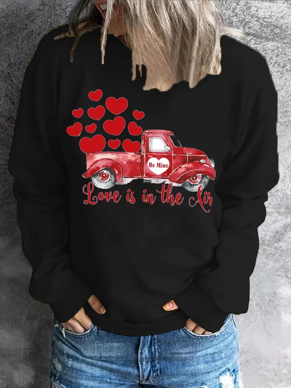 Valentine's Day Casual Sweatshirt Love Pickup Printed Round Neck Pullover Comstylish Soft Hoodies Oversized Top Clothes
