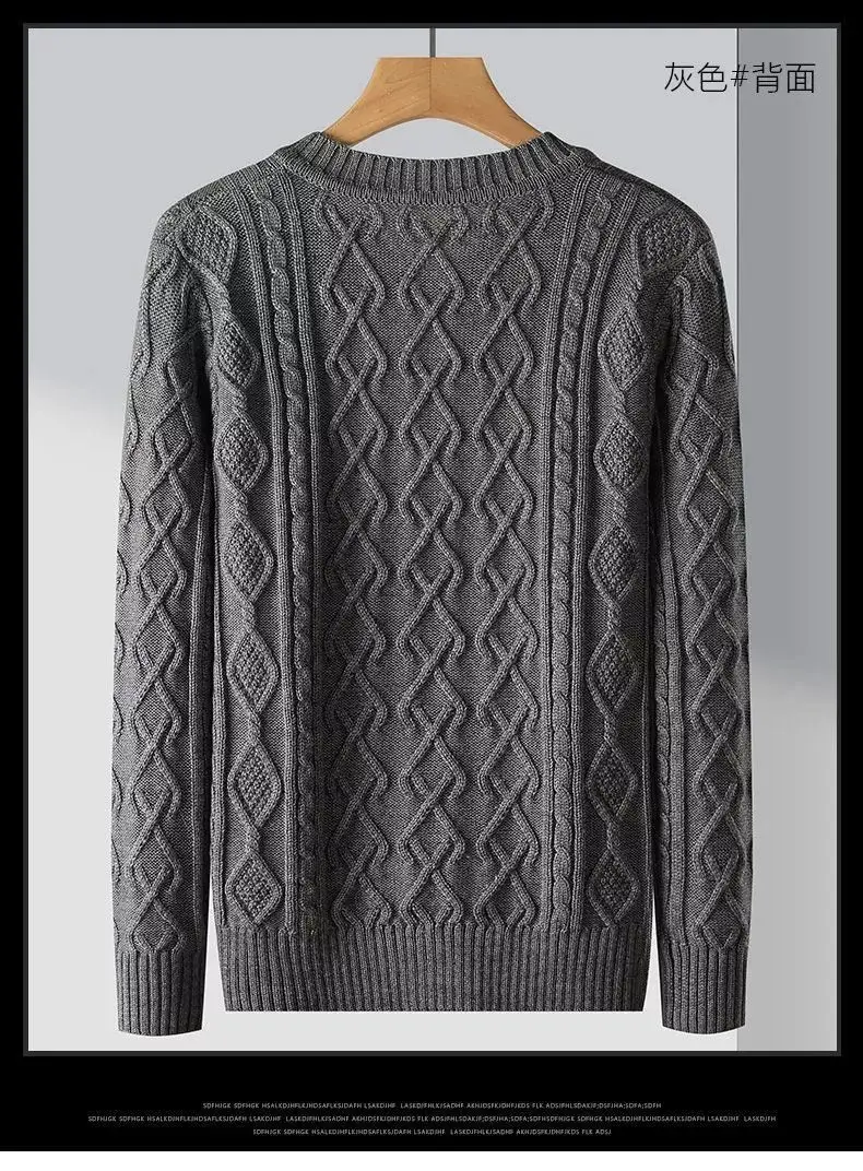 Description Picture 5 of item2023 New Autumn and Winter High-end Pullover Chicken Heart Neck Jacquard Long Sleeved Casual Loose and Thickened Men's Sweater