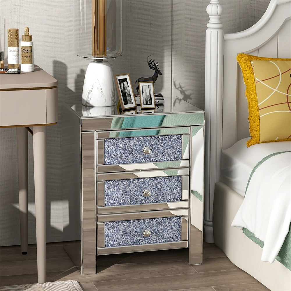 Luxury Tables Drawer Crystal Diamond Bedside Table Bedroom Furniture with 3 Drawers Bedside Table