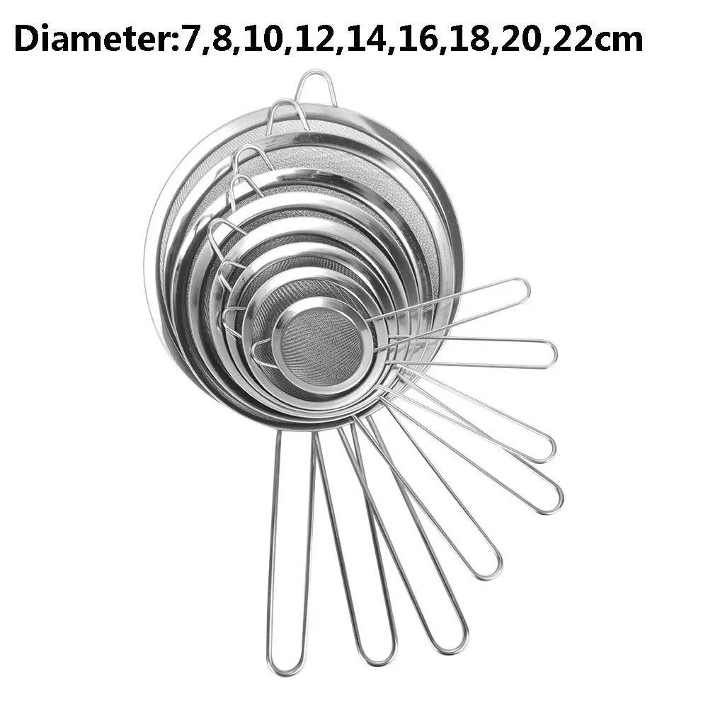 Kitchen Stainless Steel Flour Tea Strainer Mesh Colander Sieve Filter Sifter DIY Tools Diameter 7 8 10 12 14 16 18 20 22cm tea infuser tea strainer tea filter powder sifter flour strainer