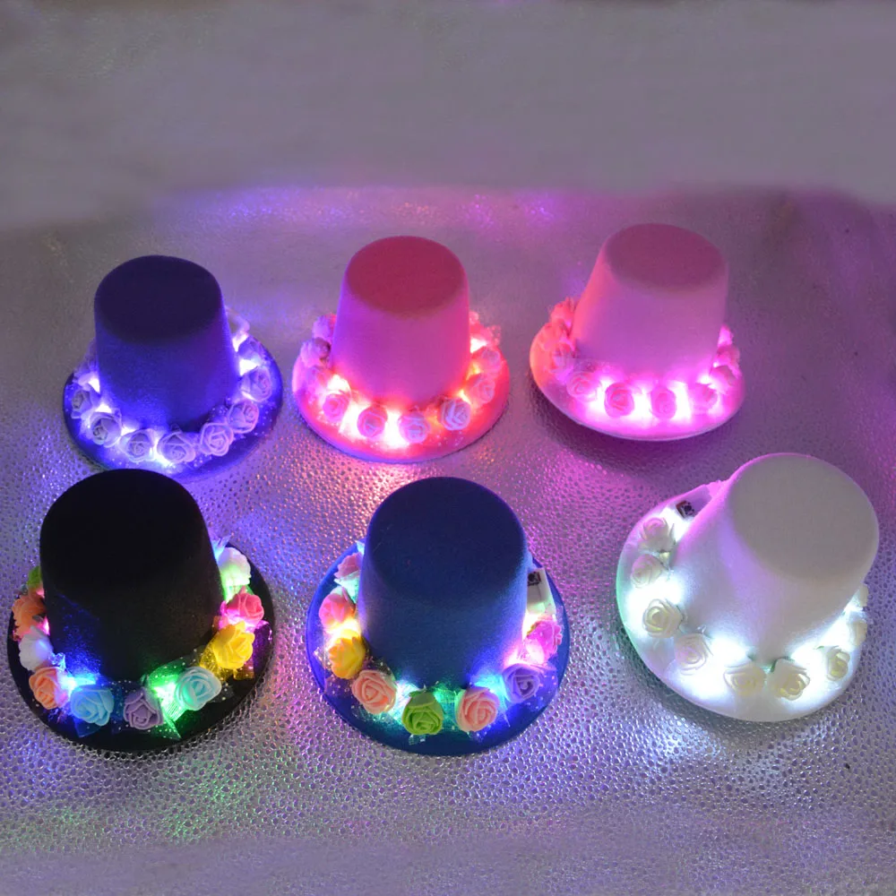 Women Girl LED Blinking Glow Flower Base Top Hat Hair Clip Party Gift Led Headband Birthday Wedding  Costume   Christmas Navidad