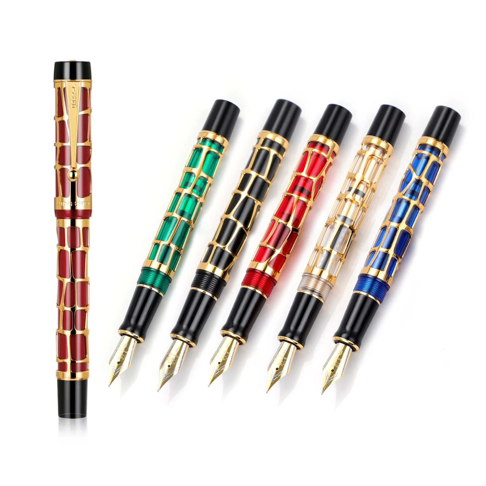 Jinhao Century 100 Fountain Pen Electroplating Gold Hollow Writing Ink Pens EF 0.4mm Nib for Business Office supplies gift pens jinhao century 100 new fountain pen real gold electroplating hollow out ink pens smoothly writing f nib for writing gift pen