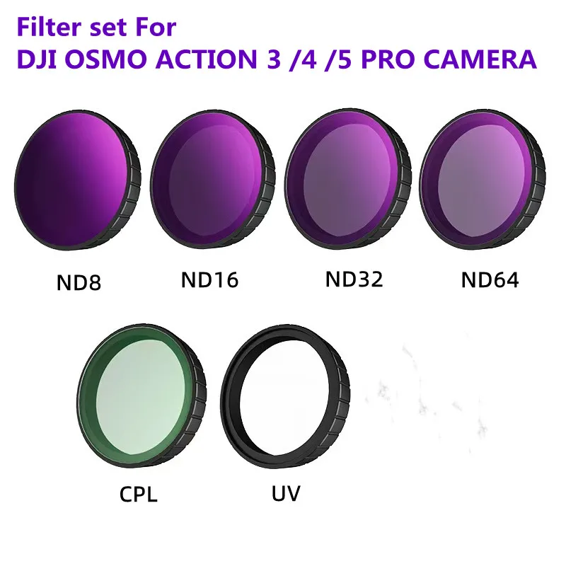 ND Filter Set Compatible with DJI Osmo Action 3/4/5 PRO,  UV CPL ND8 ND16 ND32 ND64  Neutral Density Filter Kit Action Camera Ac 5