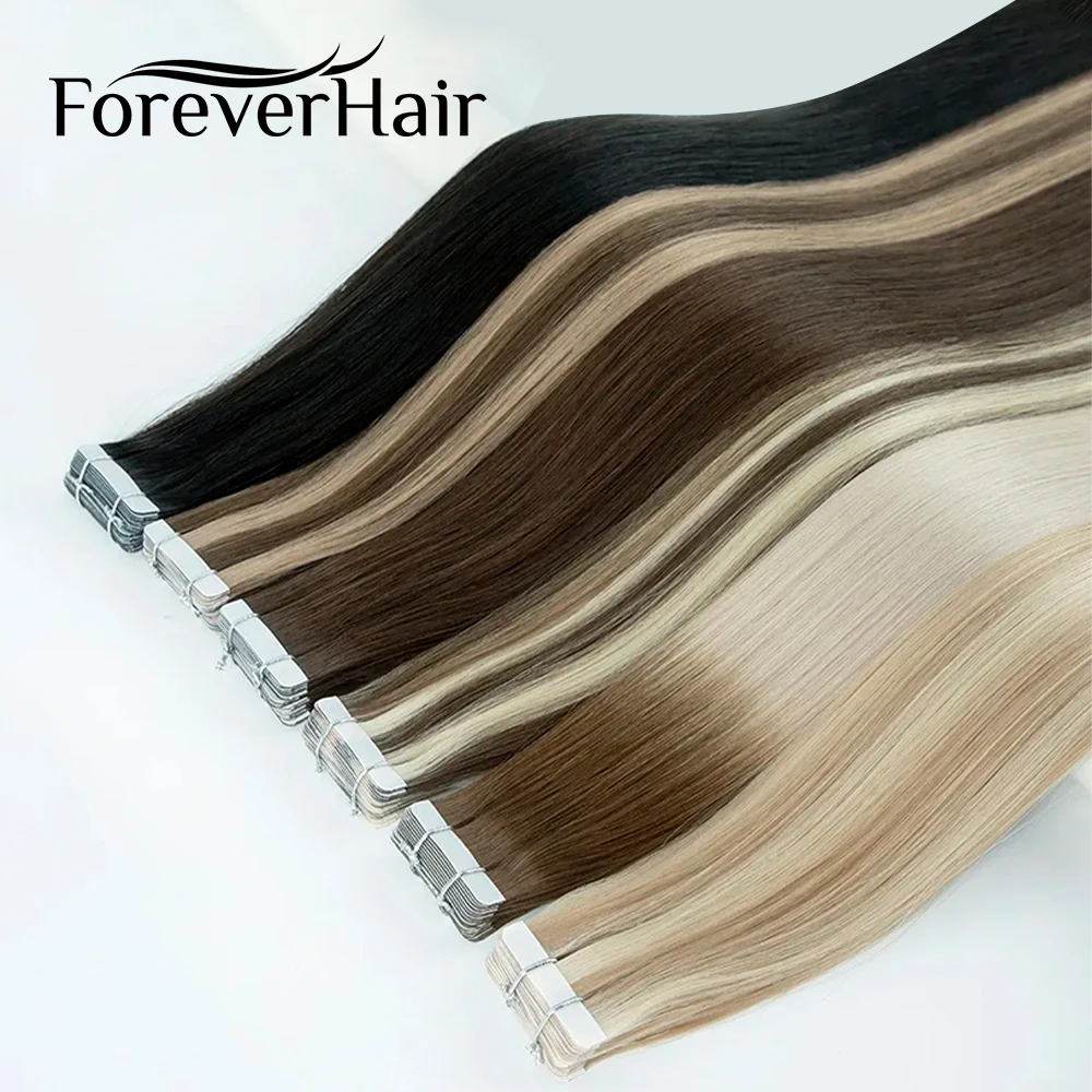FOREVER HAIR 2.0g/pc 18" Remy Tape In Human Hair Extensions Natural Human Hair Invisible Skin Weft Seamless Straight 20pcs/pac