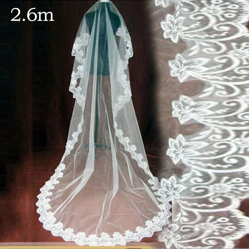 Bridal Veil 1PC Wedding Veil Lace Edge Long Luxurious Bridal Veil White Ivory Comb Cathedral Bride Accessories