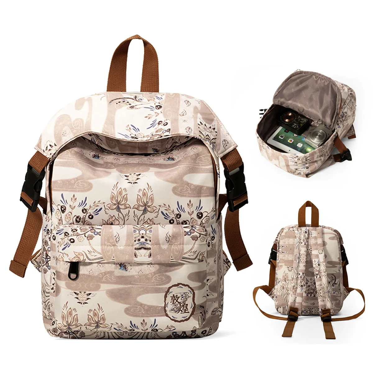 Dunhuang Museum Series Lightweight Outdoor Travel Backpack Men's Hiking and Mountaineering Backpack Chinese Style College Student School Bag Women's Shopping and Travel