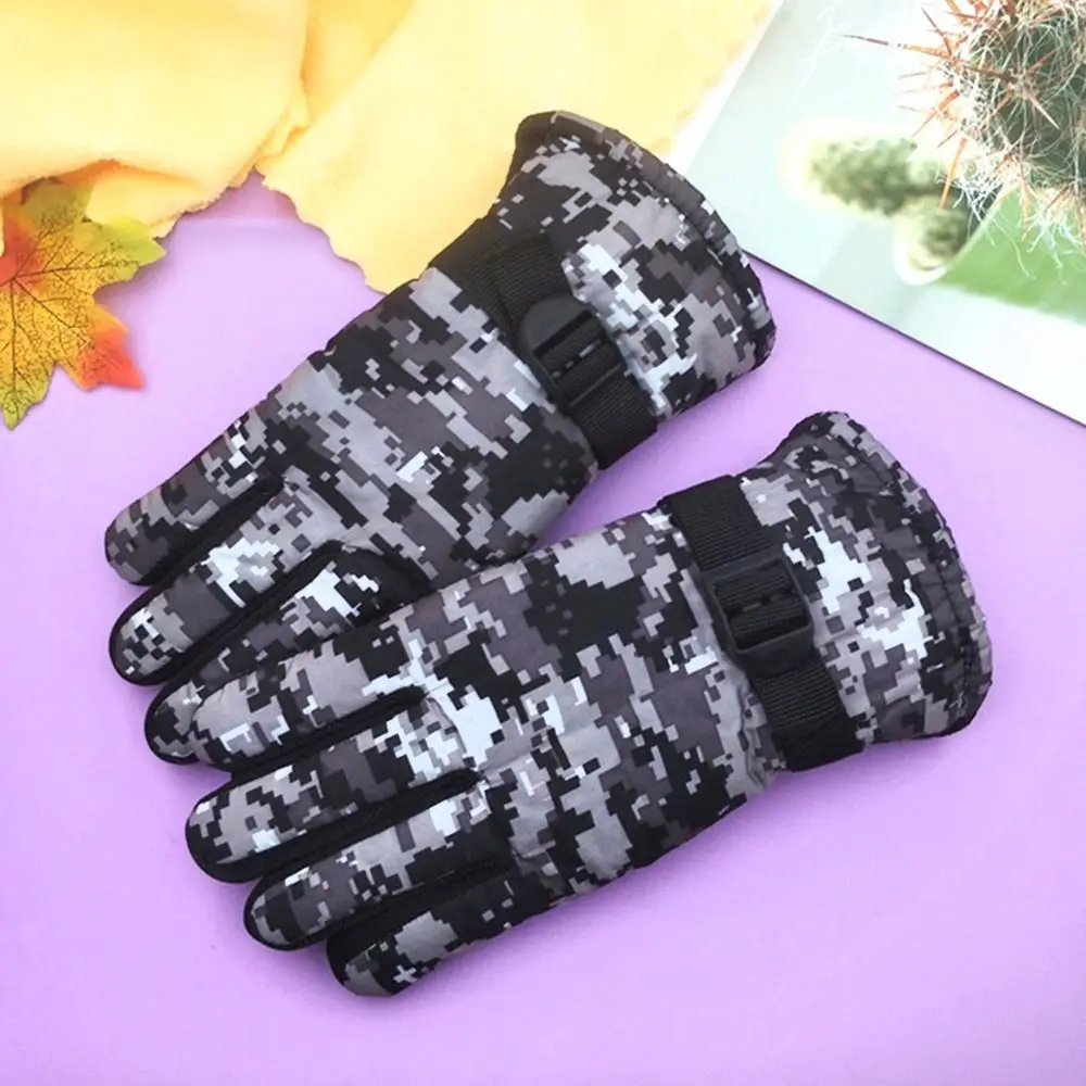 Camouflage Ski Gloves Kids Winter Thick Warm Velvet Full Finger Gloves Boys Girls Outdoor Snowboard Children 7-13 Years Old winter gloves ski gloves