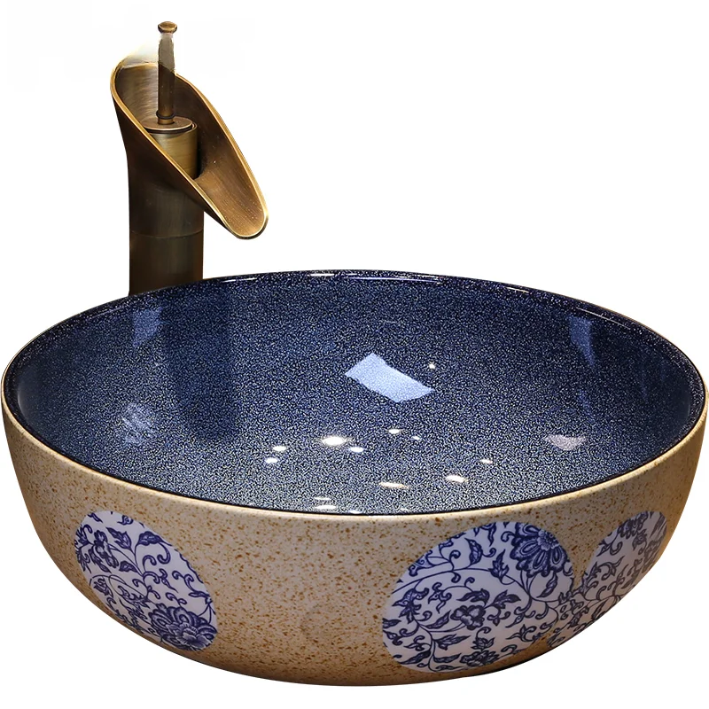 

Blue and White Porcelain Table Basin 30cm Small round Ceramic Washbasin 35 Small Chinese Style Table Wash Basin