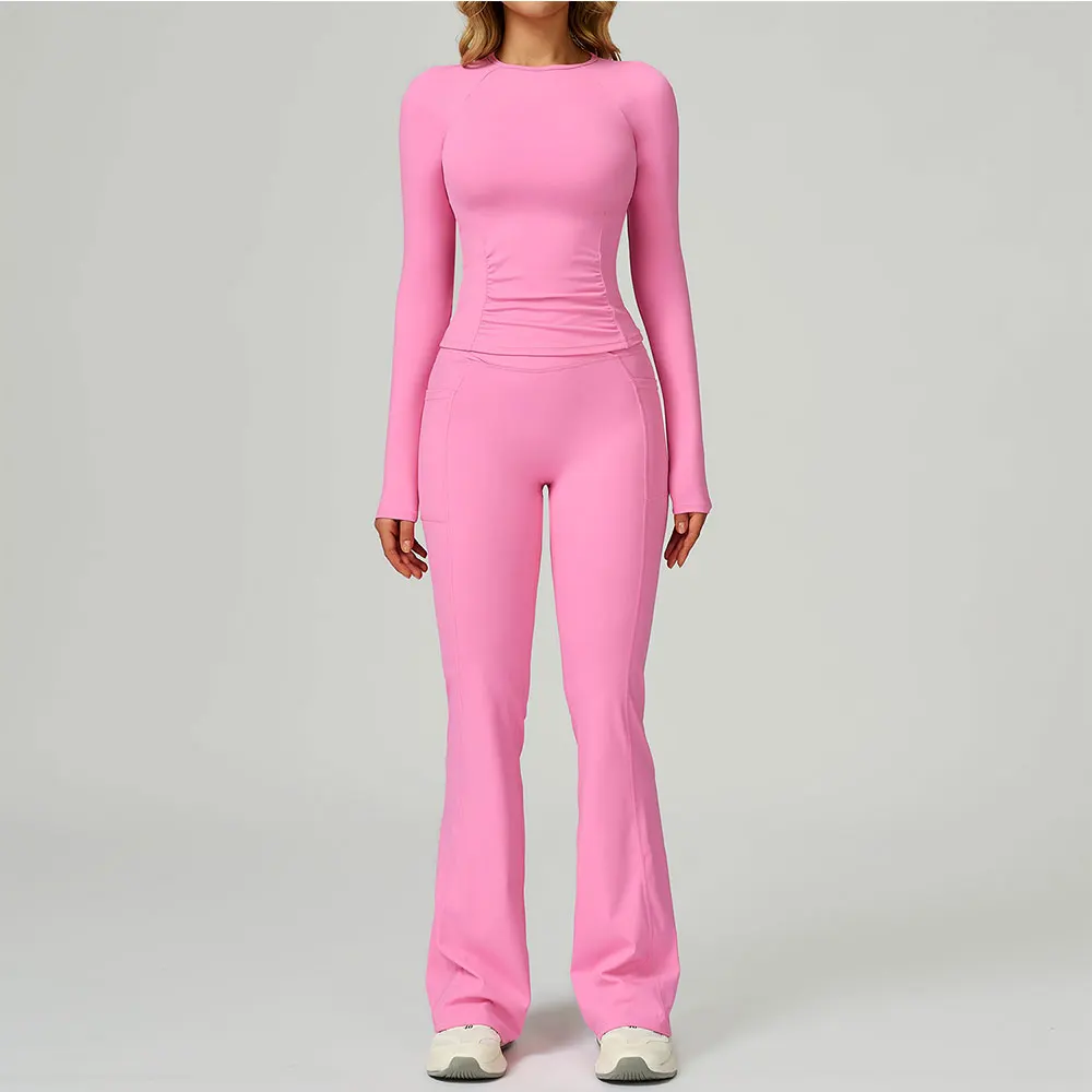Workout Outfits Yoga Set 2 Pieces Fitness Sportswear Gym Tracksuit Long Sleeved Leggings Sports Bra Athletic Wear Women Clothes 1