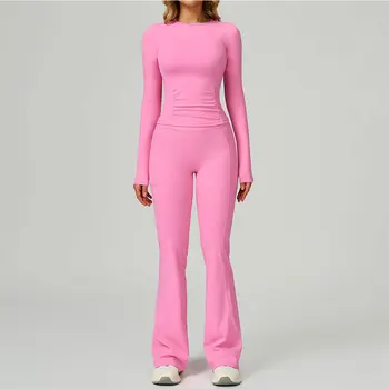 Workout Outfits Yoga Set 2 Pieces Fitness Sportswear Gym Tracksuit Long Sleeved Leggings Sports Bra Athletic Wear Women Clothes 1