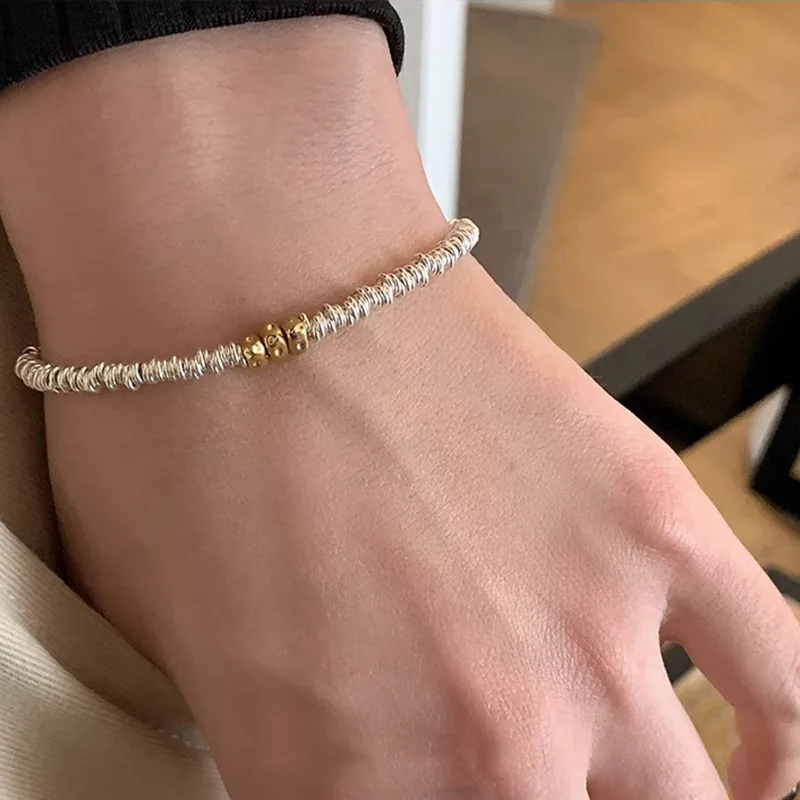 

New Arrival 925 Sterling Silver Gold Color Bead Korean Bracelet For Women Simple Temperament Versatile Jewelry Gift Dropshipping