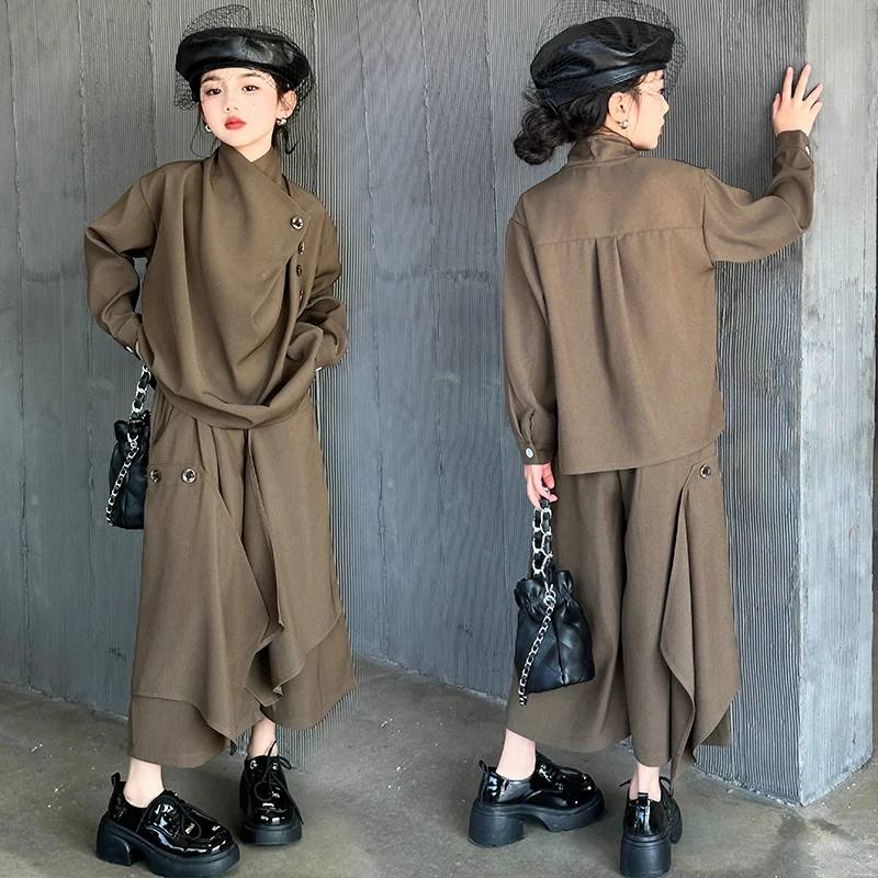 

spring 2-15 kids girls clothes sets Korean tops+Irregular pants 2pcs kids suit childer clothing stitch outfits ensembles enfant