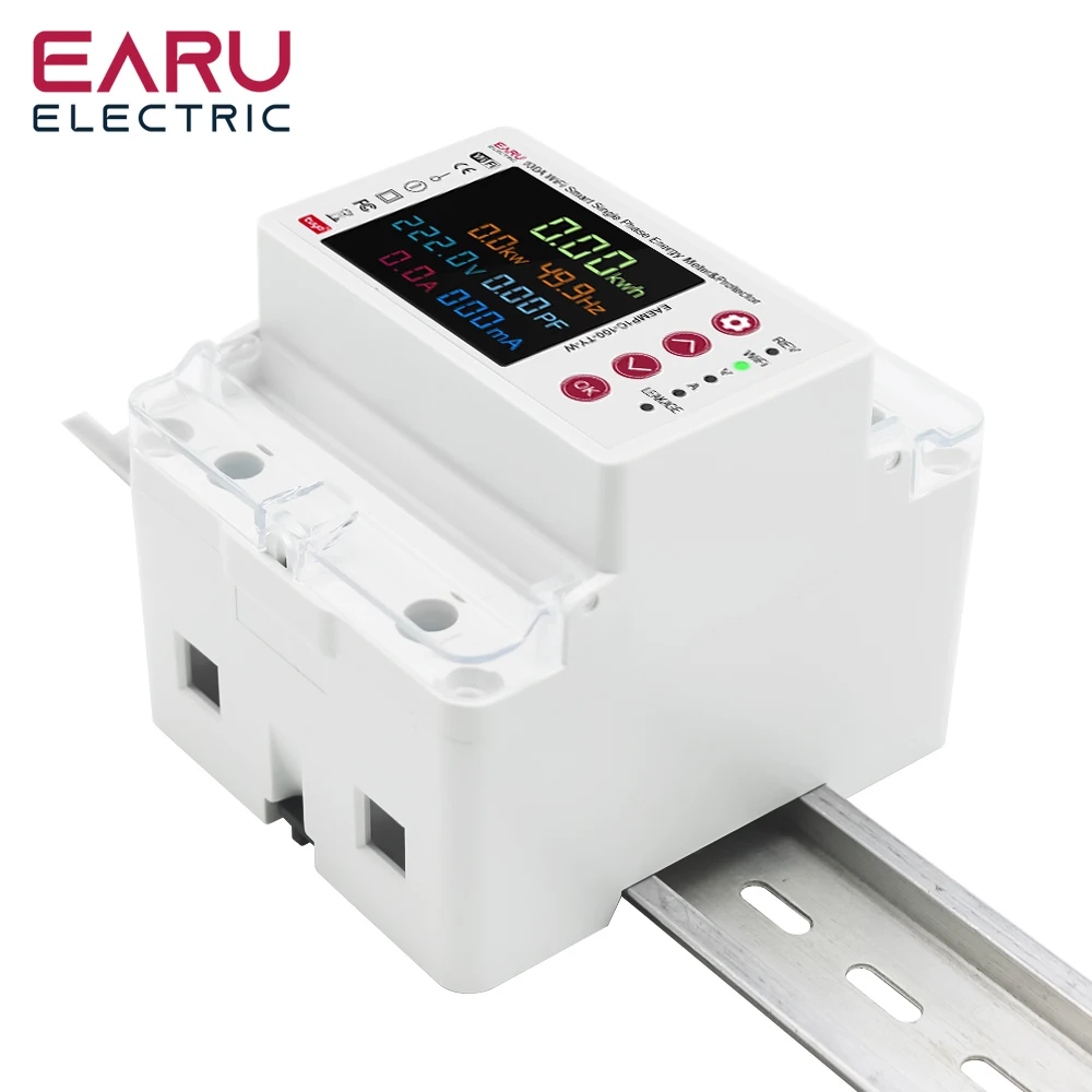 Tuya 2P 100A WiFi Smart Bi-Directional Energy Power kWh Meter Leakage Over Unde
