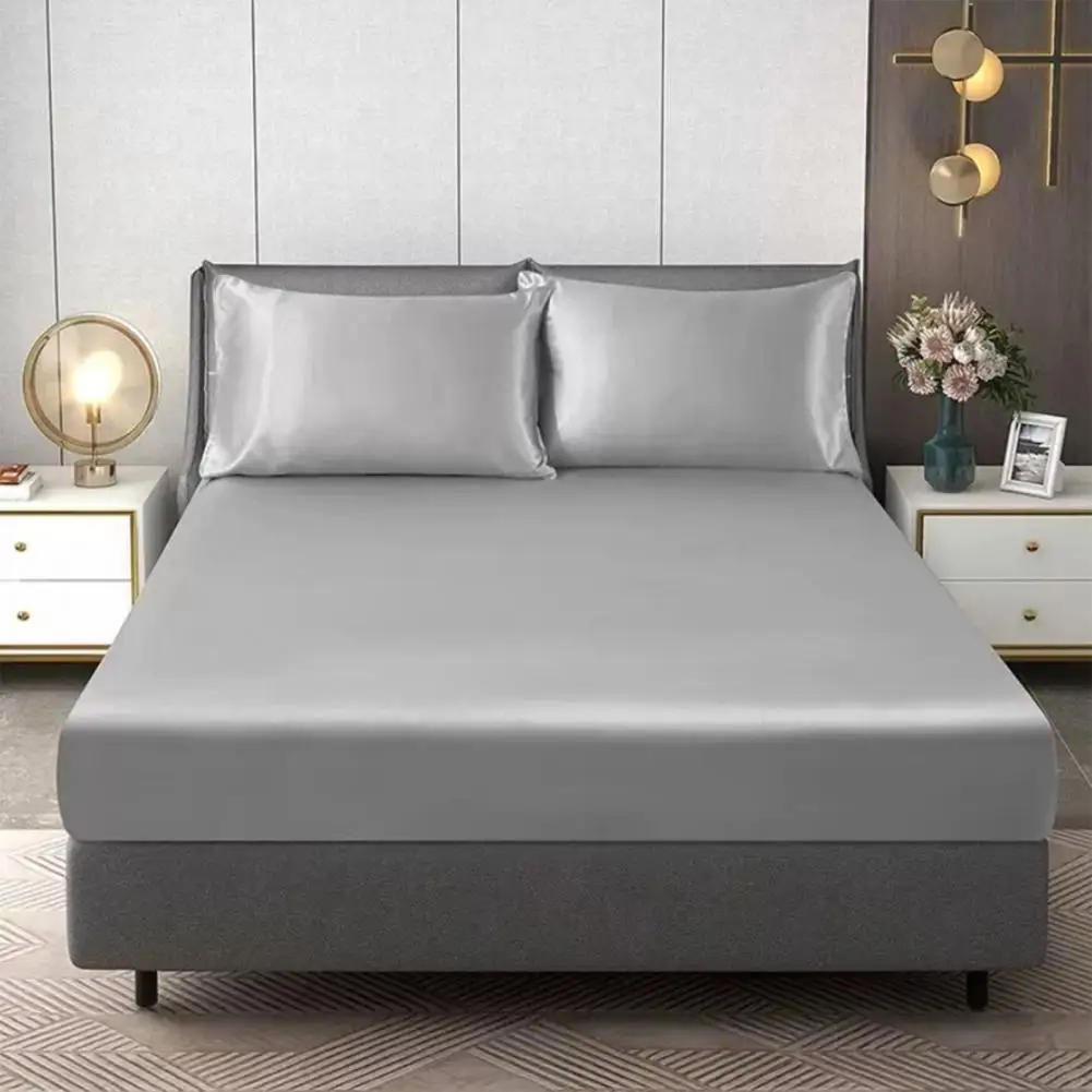 

Sleep Aid Luxurious Full Size Bed Sheet Set Soft Wrinkle Free Mattress Protector Cover Breathable Solid Color Bedding for Single