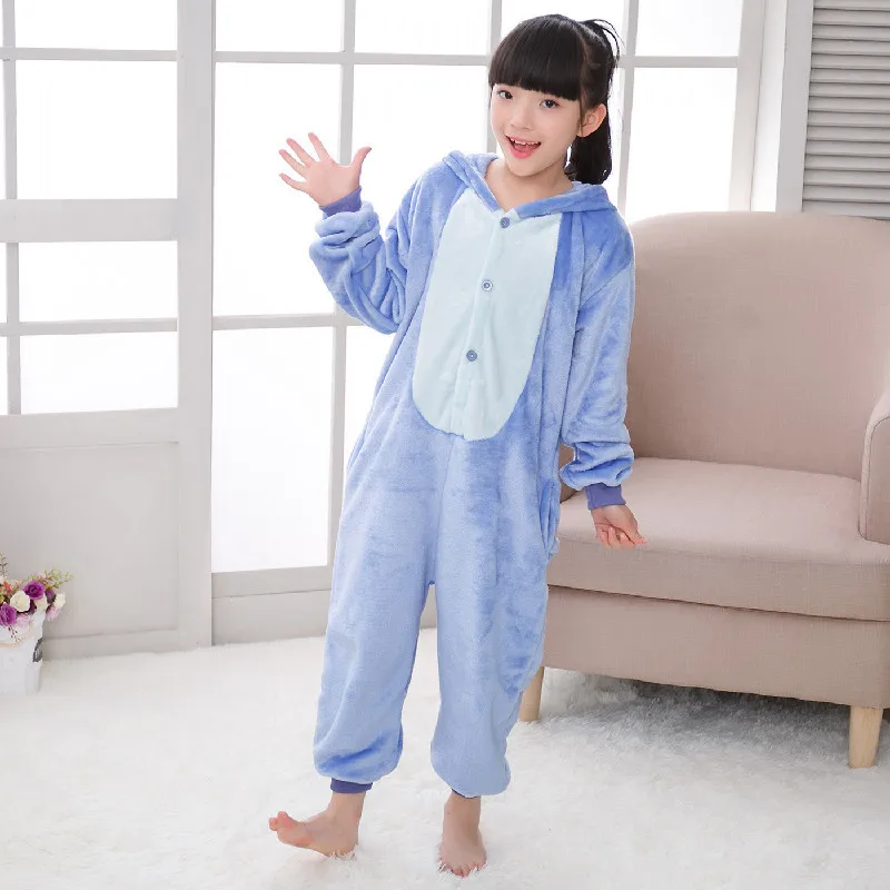 Disney Lilo Stitch One-Piece Pajamas Children Cartoon Plush Kigurumi Onesies Winter Warm Clothes Boys Girls Christmas Gift kids pajamas