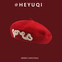 New Year's Red Berets Classic Retro Premium Feel Beanie for Fashion Women Girl  Autumn Winter Decorated Hats Cute Christmas Cap 2