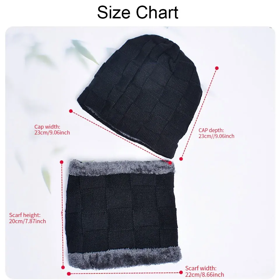 Winter Thick Beanie Hat With Gloves Knitted Wool Neck Scarf Warm Bonnet Hat Outdoors Cycling Skiing Cap Balaclava Mask Unisex