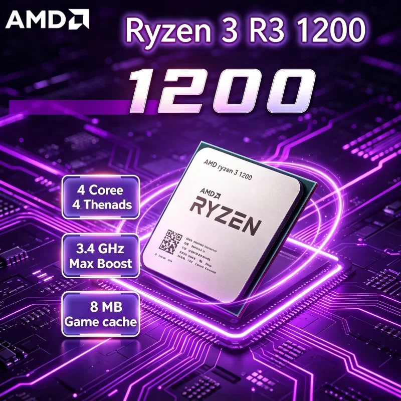 AMD 라이젠 3 1200 소켓 AM4 새 트레이 CPU 4코어 4스레드 3.1GHz 최대 3.4GHz 8MB L3 캐시 65W 데스크탑 언락 게이밍 프로세서