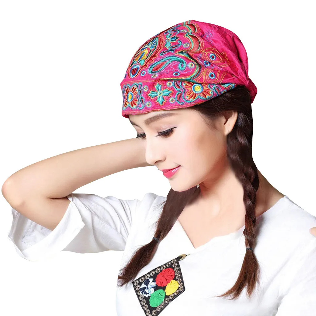 

Turban Woman For Hair Women Mexican Style Ethnic Vintage Embroidery Flowers Bandanas Red Print Hat Bandana Mujer бандана