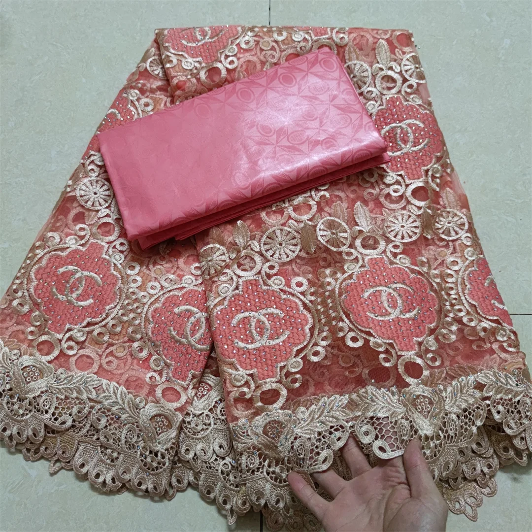 2022 High Quality African Lace Fabric With Stones African Embroidery Guipure Lace Fabric For Nigerian Net Lace Women Dress 