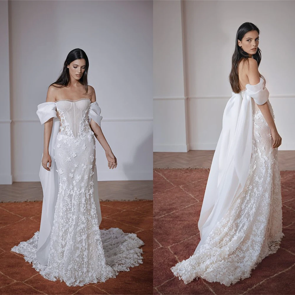 

Роскошные свадебные платья-русалки с палантинами, сексуальный женский халат с сердечком, изготовленный на заказ, кружевные свадебные платья со шлейфом