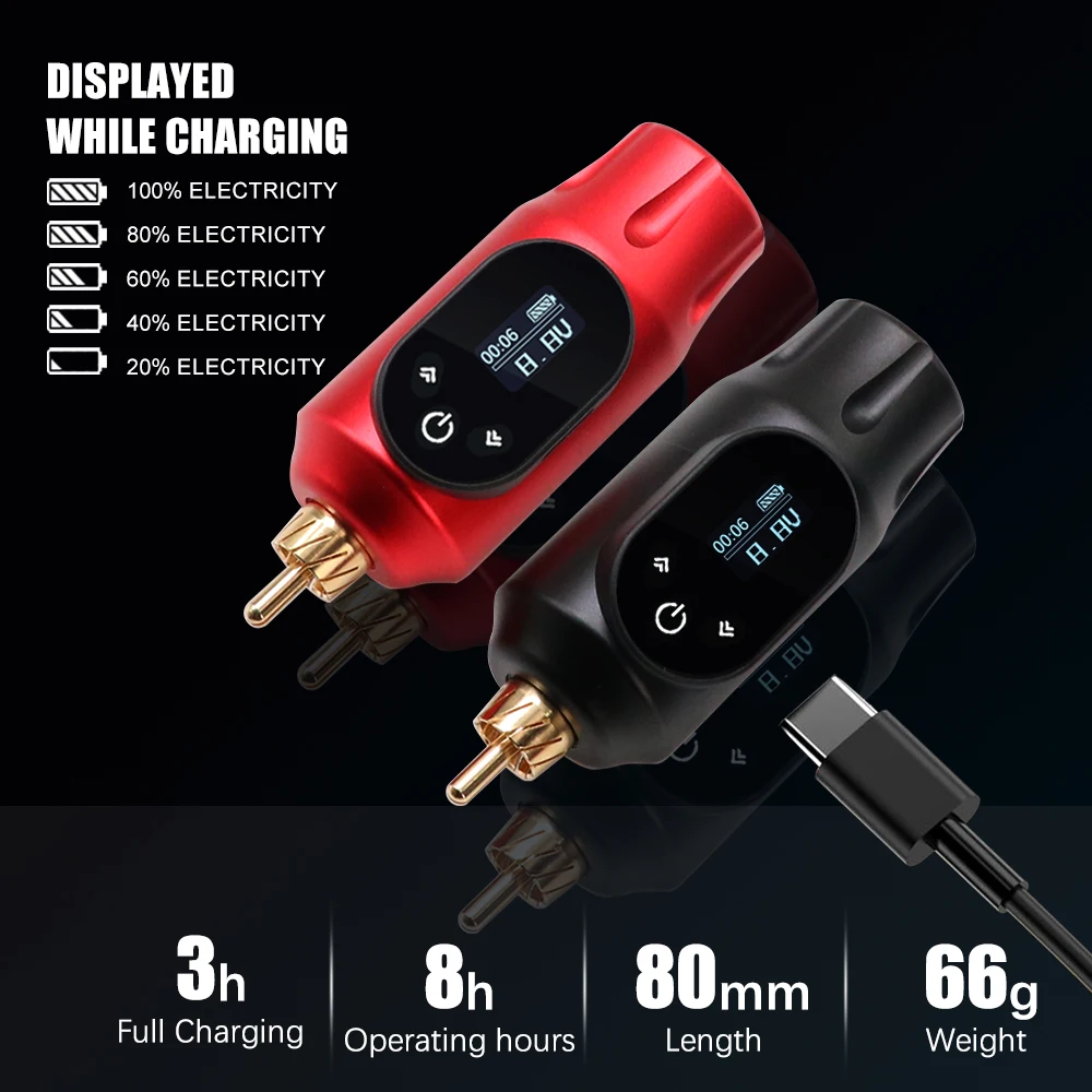 Tattoo Power Supply Wireless Tattoo Power Supply RCA Interface Tattoo Pen Battery LCD Digital Display 2000mAh High Capacity Power Supplies tattoo accessories tattoo power supply tattoo battery pack