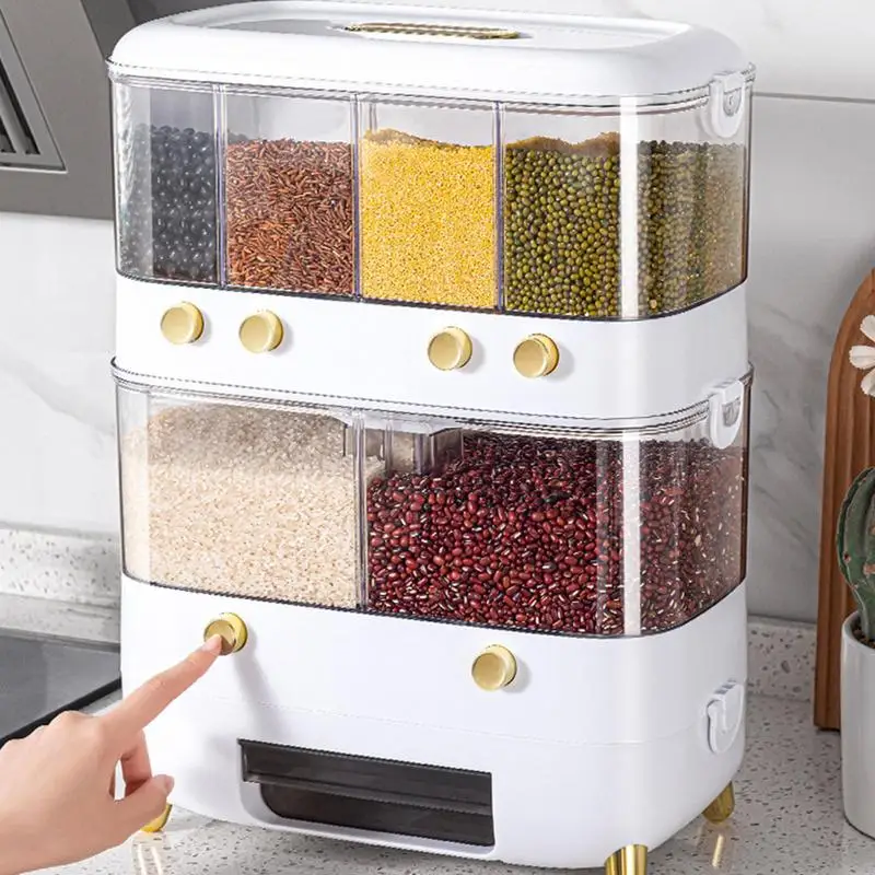 

Rice Bucket Transparent Space-saving Grain Storage Container Automatic Waterproof Dispenser Box For Cereals Kitchen Accessories