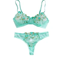 Soutien-gorge Transparent dame broderie florale ensemble de Lingerie femmes soutien-gorge Transparent et bref ensemble de sous-vêtements Satin Sexy intimes sous-vêtements 1
