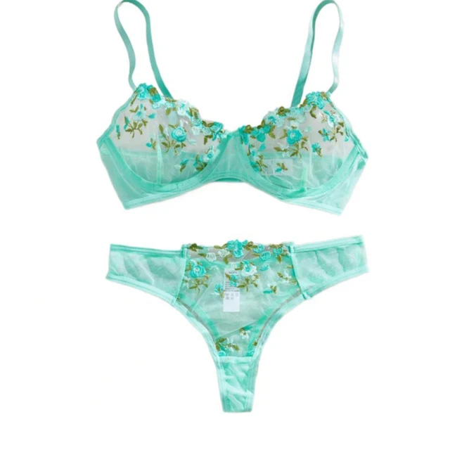 Soutien-gorge Transparent dame broderie florale ensemble de Lingerie femmes soutien-gorge Transparent et bref ensemble de sous-vêtements Satin Sexy intimes sous-vêtements 1
