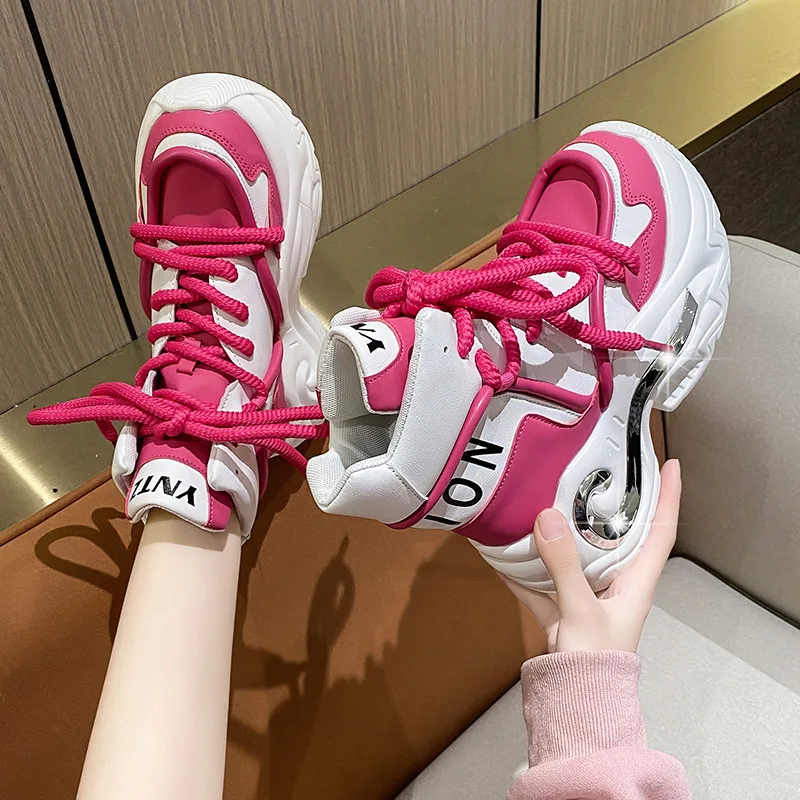 

Punk Style Muffin Air Cushion Bottom Dad Shoes Retro Color Matching High-Top Sports Shoes Thick-Soled Heightening Women's Shoes