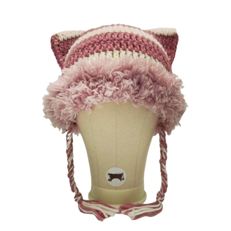 Girl Cartoon Cat Ear Knit Beanie Hat Y2K-style Party Hat Photo Props Hot Girl Cute Slouchy Crocheted Hat Dropshipping 5