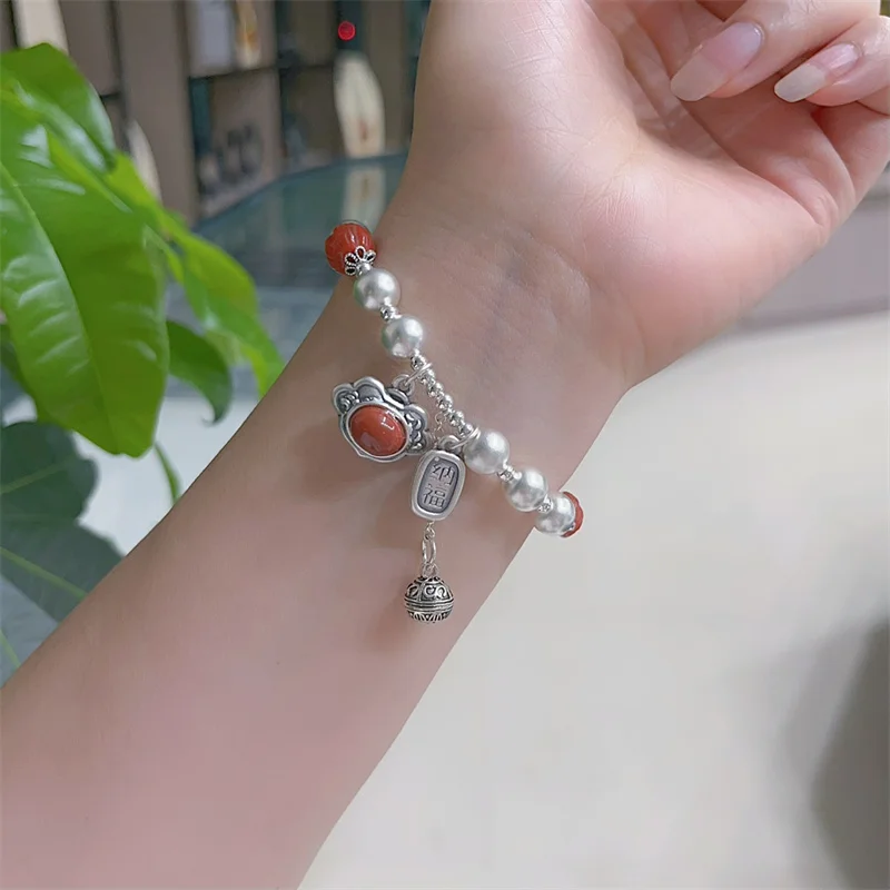 

Sterling Silver Bracelet S925 For Woman Female Girl Agate Original Manual Lovers Retro Style Popular Fashion Boutique Jewelry