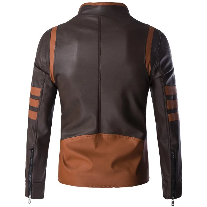 2023 New Men Leather Clothing with Stand Collar Men Slim Large Size Stitching Biker Leather Jacket Casual Versatile Outerwear