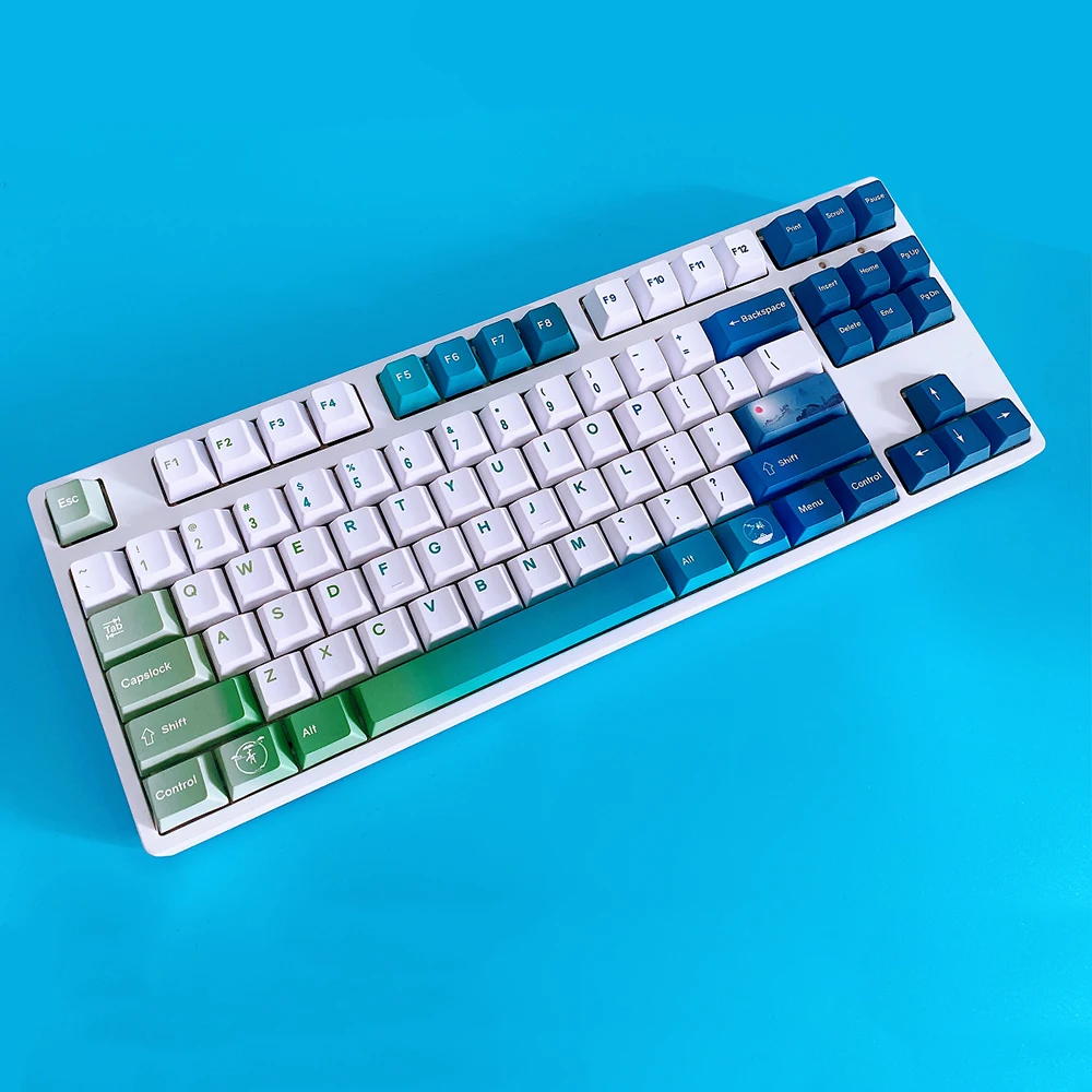 

133 клавиш, бирюзовые клавиши Dip Dye, колпачки для клавиш Cherry Profile PBT, механическая клавиатура с сублимационной печатью, колпачки для переключателей MX 6.25U 7U Space
